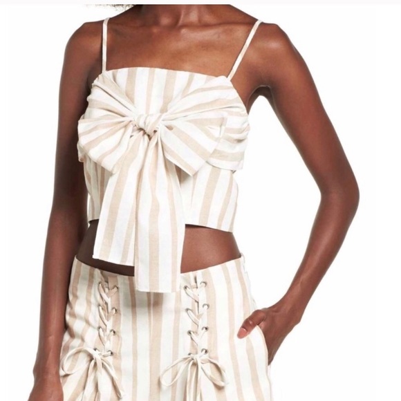 J.O.A. Tops - CHRISELLE x J.O.A Striped Crop Tank Top Bow Tie S